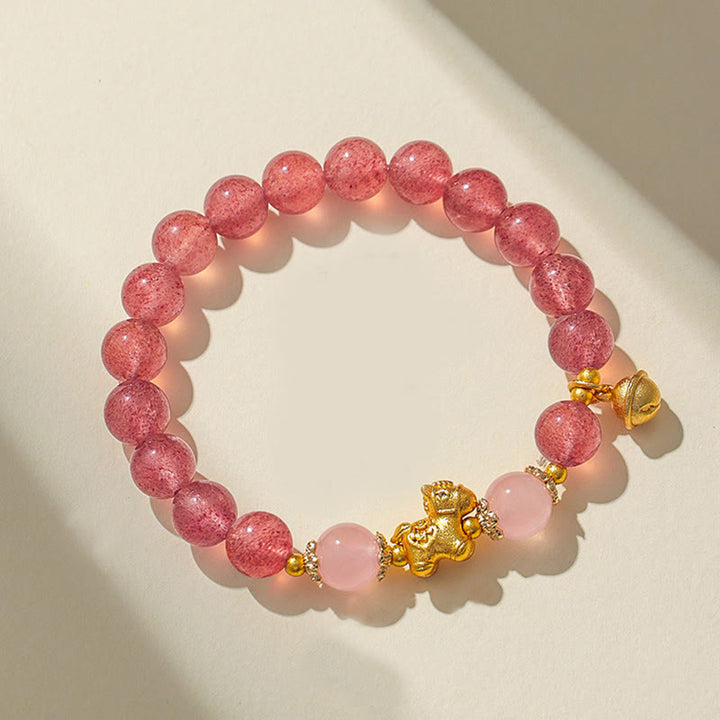 Bracciale di protezione in quarzo fragola con cristallo rosa citrino da 8 mm "Anno del cavallo" di Buddha Stones - Quarzo fragola (circonferenza del polso: 13-15 cm) - image 11