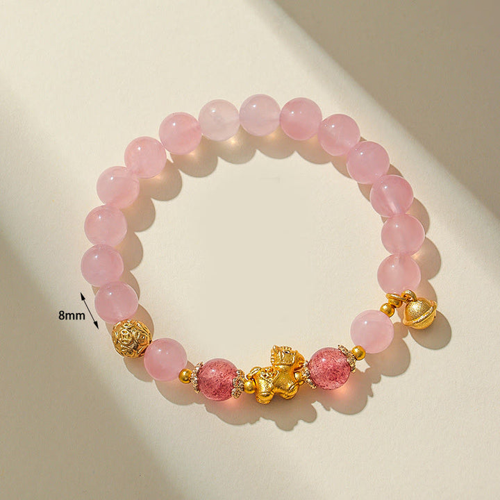 Bracciale di protezione in quarzo fragola con cristallo rosa citrino da 8 mm "Anno del cavallo" di Buddha Stones - image 9