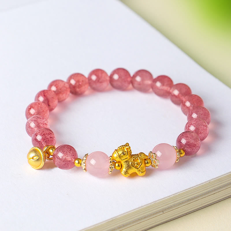 Bracciale di protezione in quarzo fragola con cristallo rosa citrino da 8 mm "Anno del cavallo" di Buddha Stones - image 14