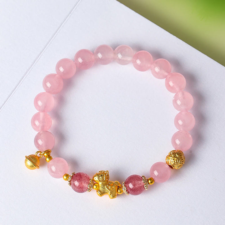 Bracciale di protezione in quarzo fragola con cristallo rosa citrino da 8 mm "Anno del cavallo" di Buddha Stones - image 7