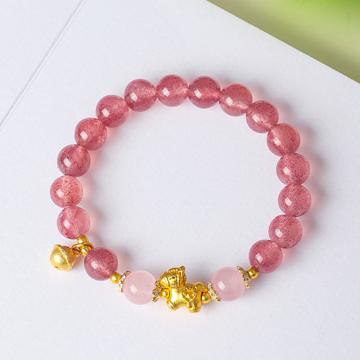 Bracciale di protezione in quarzo fragola con cristallo rosa citrino da 8 mm "Anno del cavallo" di Buddha Stones - image 13