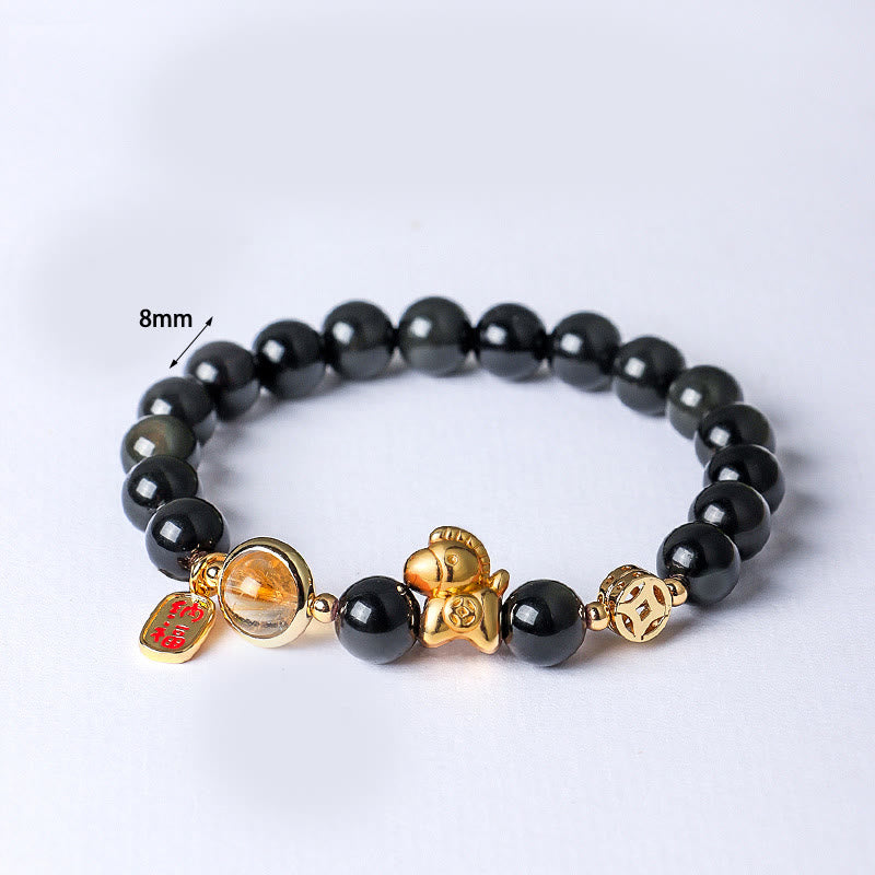 Bracciale Buddha Stones Anno del Cavallo Naturale 8mm Ossidiana Nera Agata Rossa Cristallo Rosa Forza - image 1