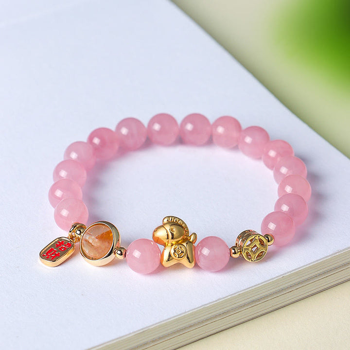 Bracciale Buddha Stones Anno del Cavallo Naturale 8mm Ossidiana Nera Agata Rossa Cristallo Rosa Forza - image 12