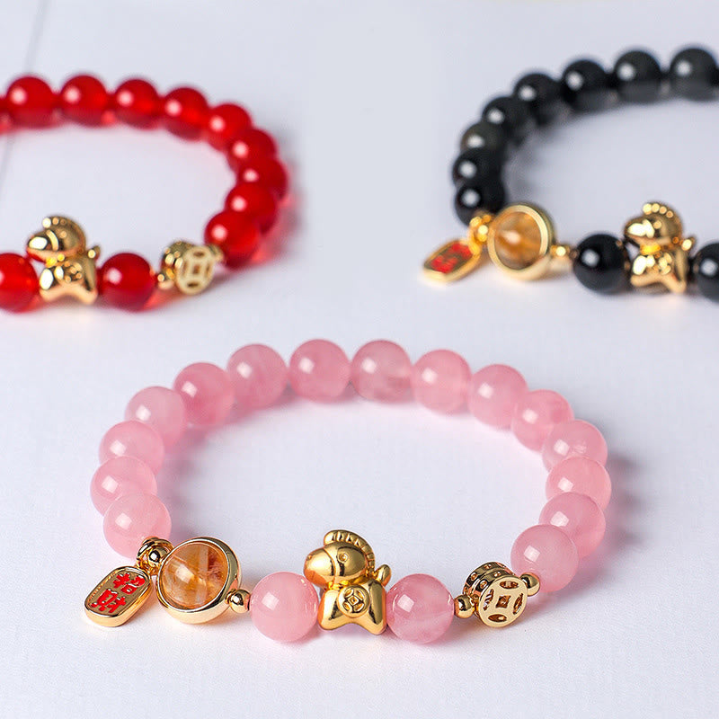 Bracciale Buddha Stones Anno del Cavallo Naturale 8mm Ossidiana Nera Agata Rossa Cristallo Rosa Forza - image 17