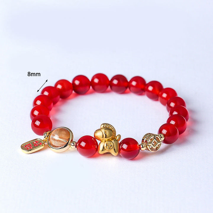 Bracciale Buddha Stones Anno del Cavallo Naturale 8mm Ossidiana Nera Agata Rossa Cristallo Rosa Forza - image 6