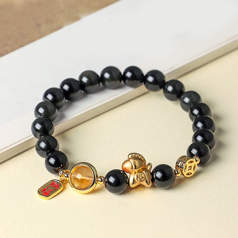 Bracciale Buddha Stones Anno del Cavallo Naturale 8mm Ossidiana Nera Agata Rossa Cristallo Rosa Forza - image 2