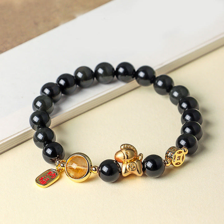 Bracciale Buddha Stones Anno del Cavallo Naturale 8mm Ossidiana Nera Agata Rossa Cristallo Rosa Forza - image 2