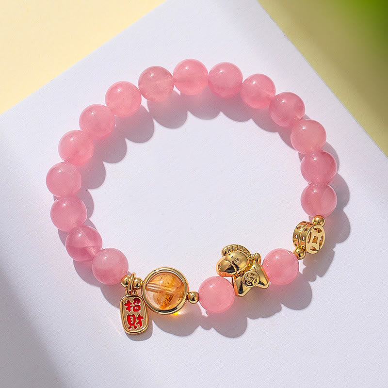 Bracciale Buddha Stones Anno del Cavallo Naturale 8mm Ossidiana Nera Agata Rossa Cristallo Rosa Forza - image 14