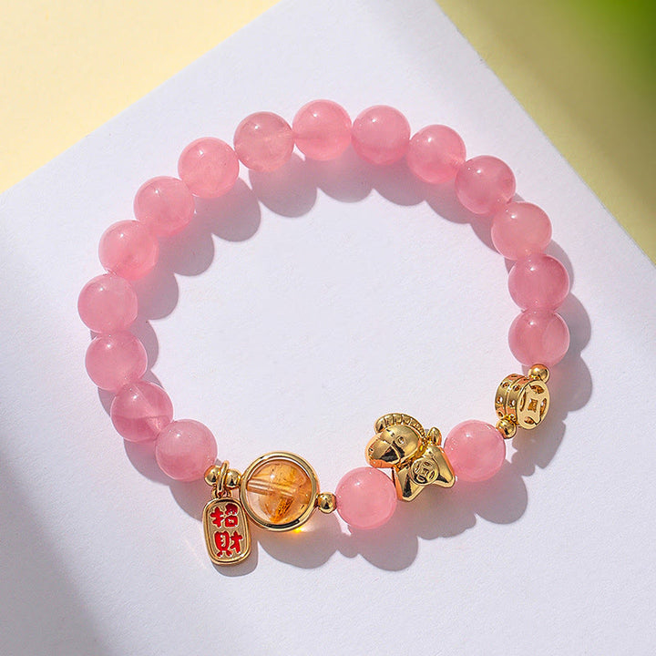 Bracciale Buddha Stones Anno del Cavallo Naturale 8mm Ossidiana Nera Agata Rossa Cristallo Rosa Forza - image 14
