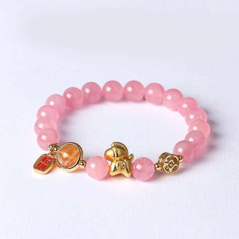 Bracciale Buddha Stones Anno del Cavallo Naturale 8mm Ossidiana Nera Agata Rossa Cristallo Rosa Forza - Cristallo rosa (circonferenza polso: 13-15 cm) - image 10