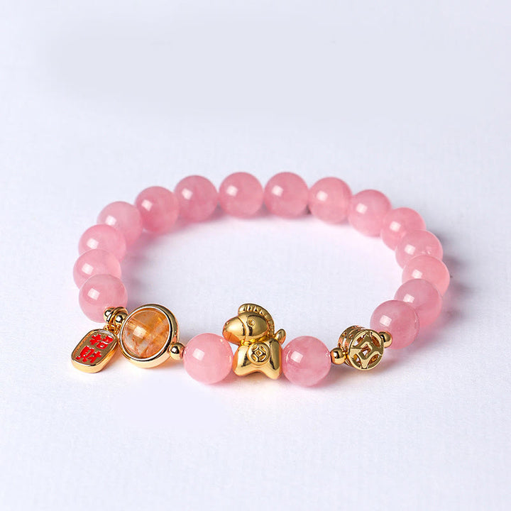 Bracciale Buddha Stones Anno del Cavallo Naturale 8mm Ossidiana Nera Agata Rossa Cristallo Rosa Forza - Cristallo rosa (circonferenza polso: 13-15 cm) - image 10