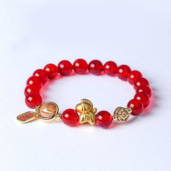 Bracciale Buddha Stones Anno del Cavallo Naturale 8mm Ossidiana Nera Agata Rossa Cristallo Rosa Forza - Agata rossa (circonferenza del polso: 13-15 cm) - image 5