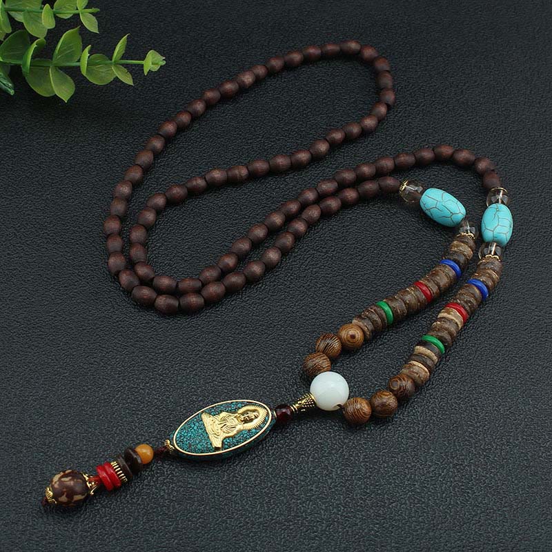 Collana con ciondolo in perle di guscio di cocco, stile vintage Nepal Avalokitesvara Harmony, Buddha Stones - SIMBOLO AVALOKITESVARA (Ricchezza ♥ Successo) - image 0