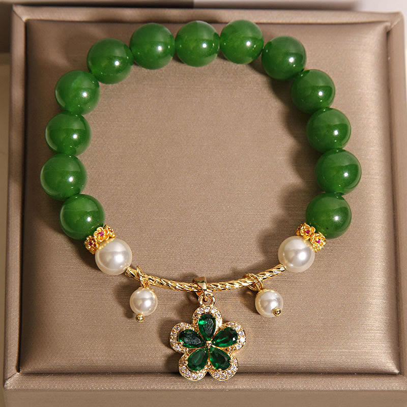 Bracciale Buddha Stones con perle di diaspro verde e fiori - image 3
