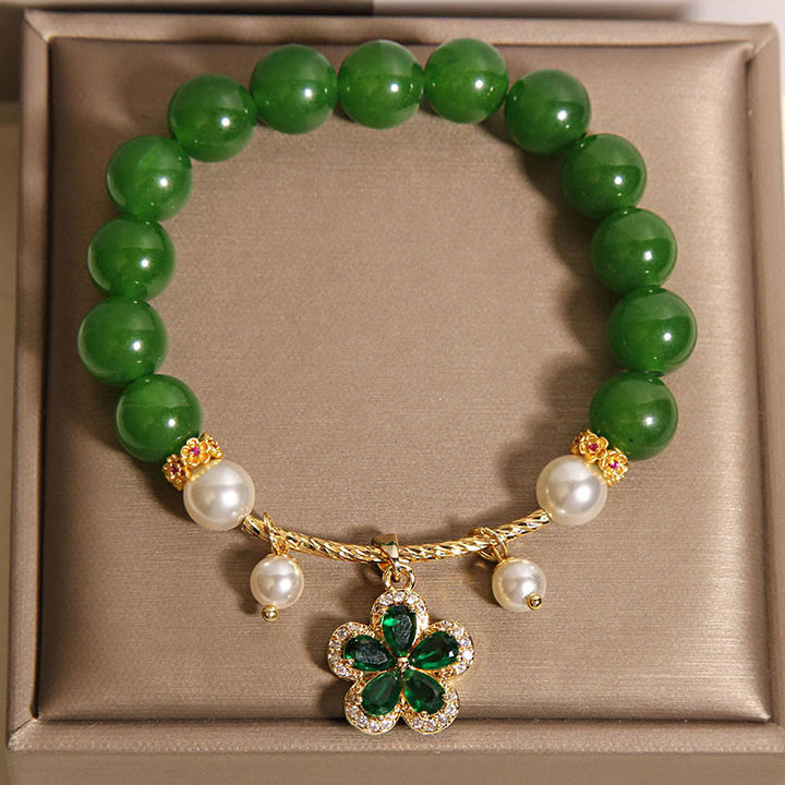 Bracciale Buddha Stones con perle di diaspro verde e fiori - image 3