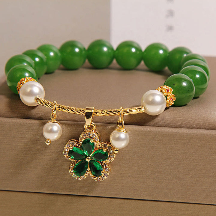 Bracciale Buddha Stones con perle di diaspro verde e fiori - image 1