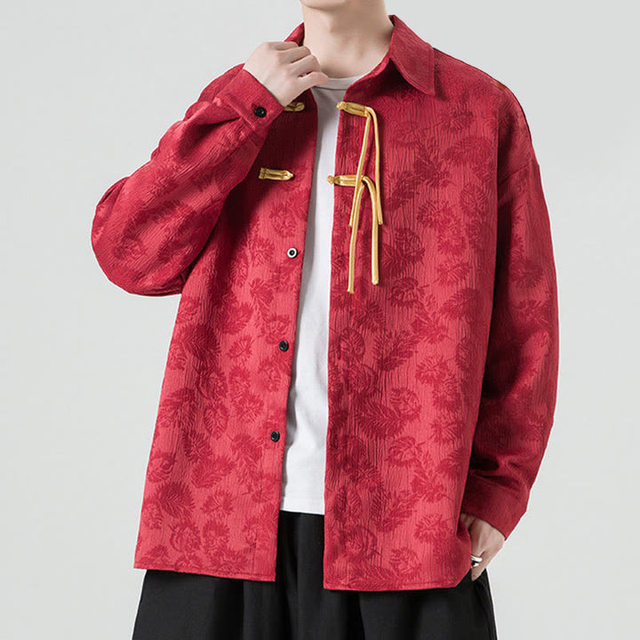 Giacca da uomo a maniche lunghe con motivo a foglie e bottoni a rana, motivo Buddha Stones - image 3