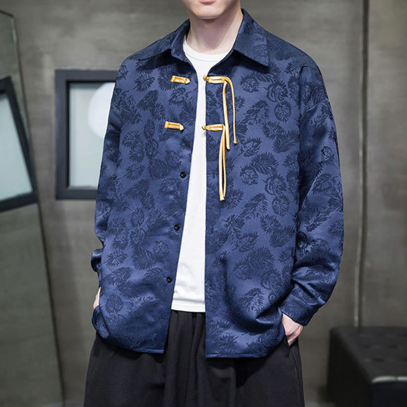 Giacca da uomo a maniche lunghe con motivo a foglie e bottoni a rana, motivo Buddha Stones - Blu scuro - US/UK/AU50, EU60 (5XL) - image 9