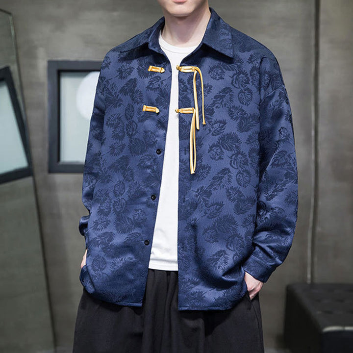 Giacca da uomo a maniche lunghe con motivo a foglie e bottoni a rana, motivo Buddha Stones - Blu scuro - US/UK/AU50, EU60 (5XL) - image 9