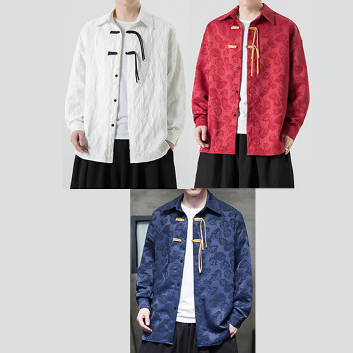 Giacca da uomo a maniche lunghe con motivo a foglie e bottoni a rana, motivo Buddha Stones - image 25