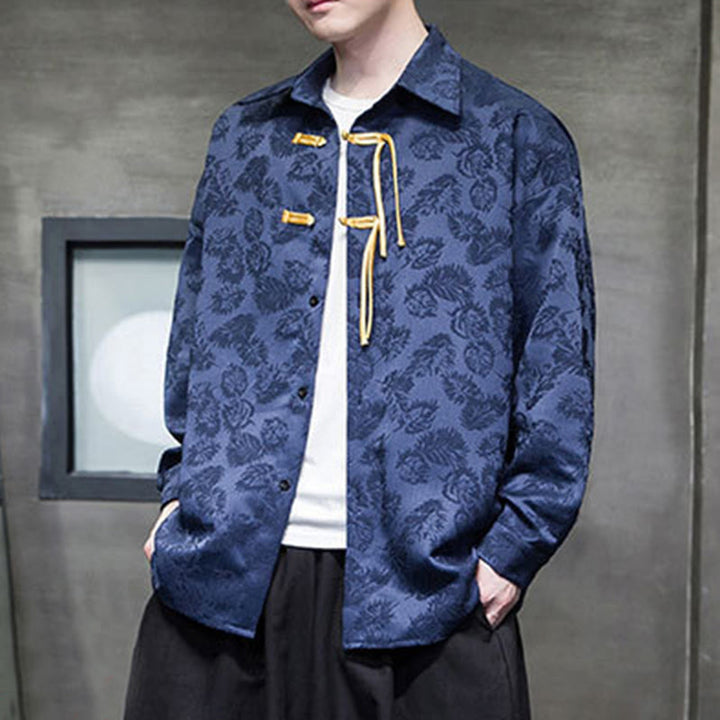 Giacca da uomo a maniche lunghe con motivo a foglie e bottoni a rana, motivo Buddha Stones - image 11