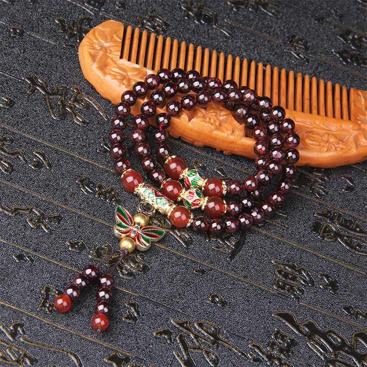 Bracciale multistrato Buddha Stones in granato naturale, agata rossa, farfalla colorata, purificazione e calma - image 8