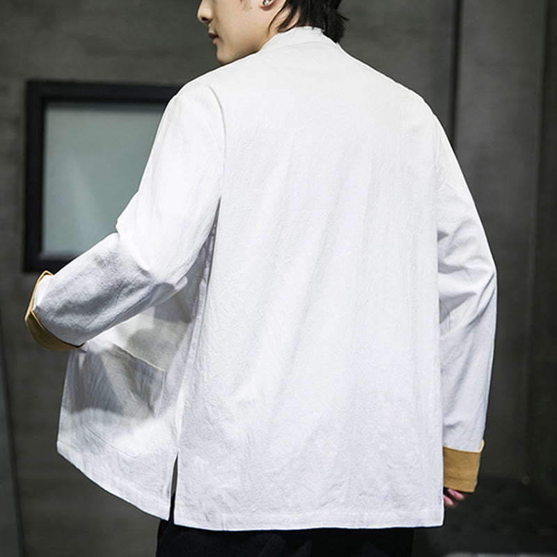 Giacca da uomo in cotone a maniche lunghe con bottoni a rana, ricamo Buddha Stones, motivo gru e tasche - image 10