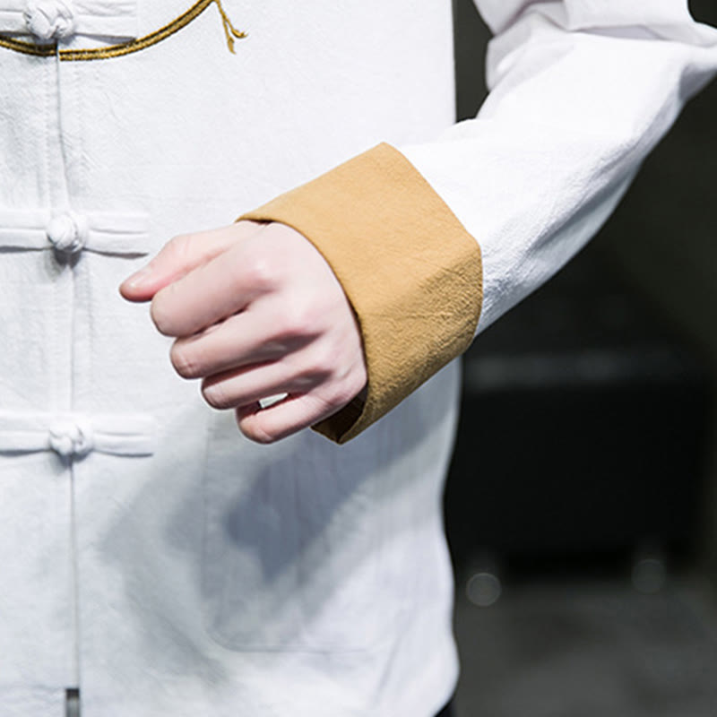 Giacca da uomo in cotone a maniche lunghe con bottoni a rana, ricamo Buddha Stones, motivo gru e tasche - image 17