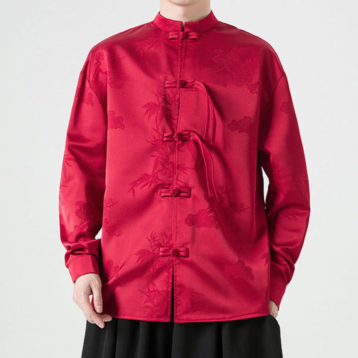 Giacca a maniche lunghe da uomo in stile tang con bottoni a rana e motivo Buddha Stones - image 3