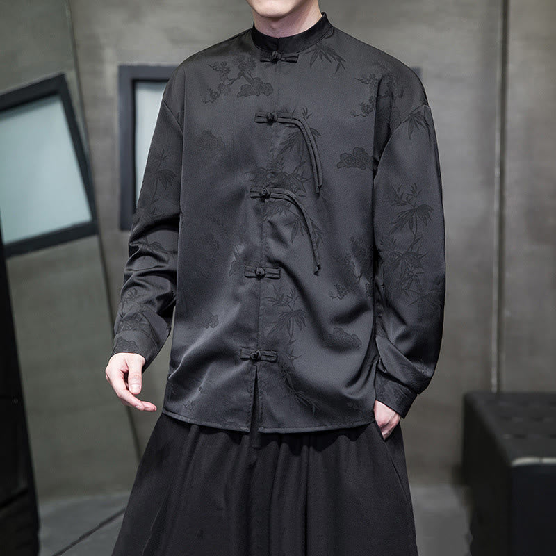 Giacca a maniche lunghe da uomo in stile tang con bottoni a rana e motivo Buddha Stones - Nero - US/UK/AU46, EU56 (5XL) - image 10