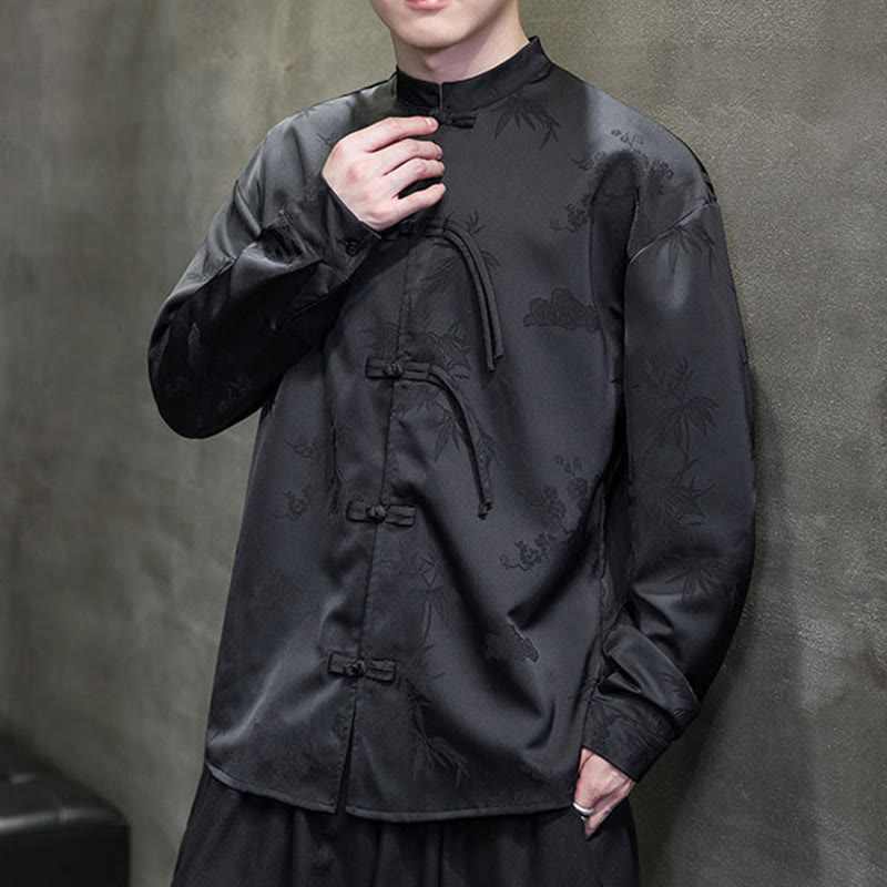 Giacca a maniche lunghe da uomo in stile tang con bottoni a rana e motivo Buddha Stones - image 20