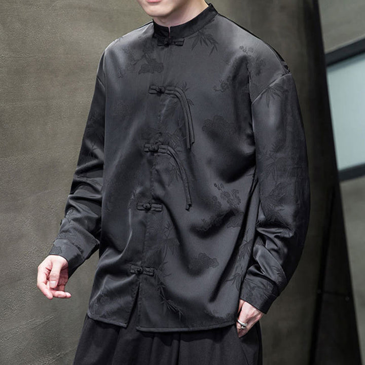 Giacca a maniche lunghe da uomo in stile tang con bottoni a rana e motivo Buddha Stones - image 15