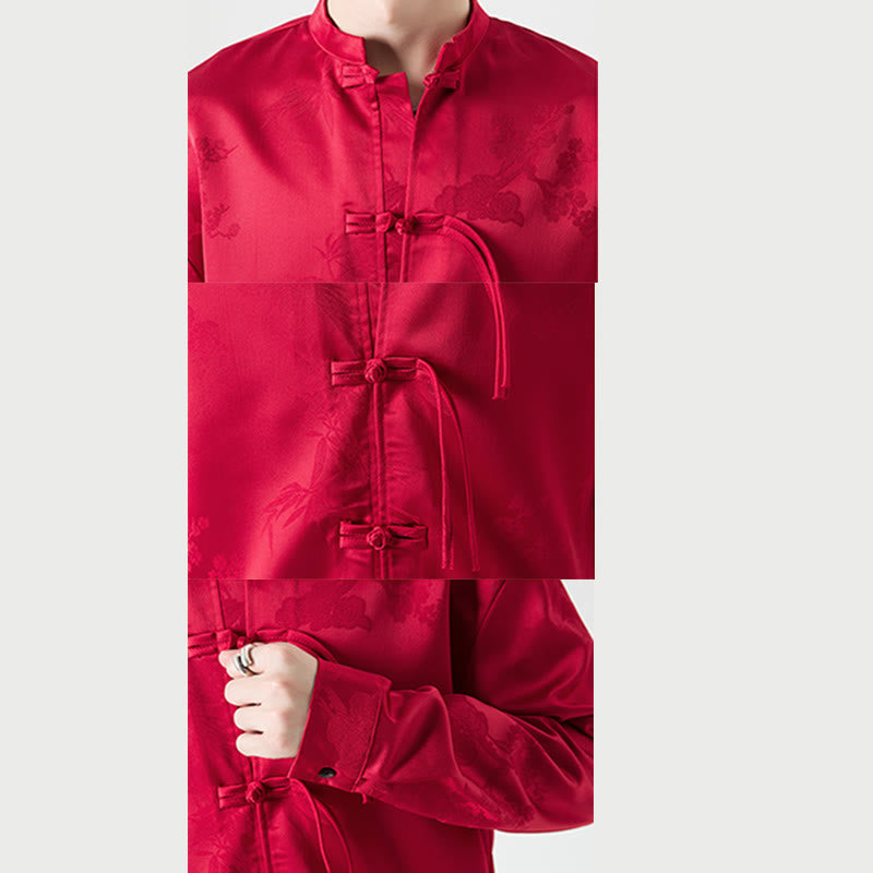 Giacca a maniche lunghe da uomo in stile tang con bottoni a rana e motivo Buddha Stones - image 9