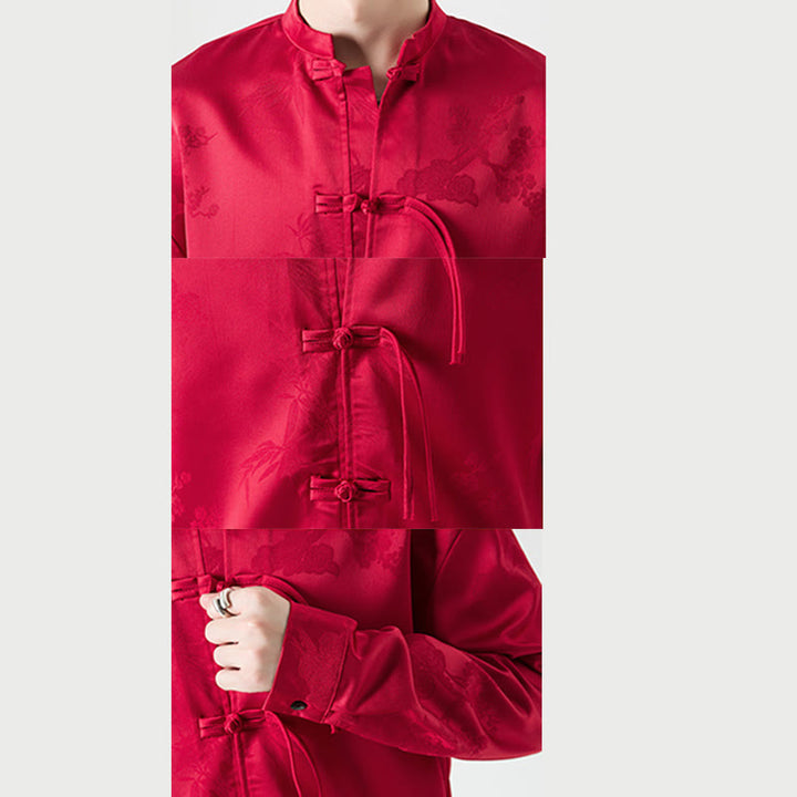 Giacca a maniche lunghe da uomo in stile tang con bottoni a rana e motivo Buddha Stones - image 9