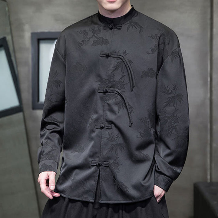 Giacca a maniche lunghe da uomo in stile tang con bottoni a rana e motivo Buddha Stones - image 11