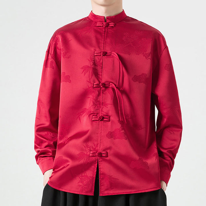 Giacca a maniche lunghe da uomo in stile tang con bottoni a rana e motivo Buddha Stones - image 1