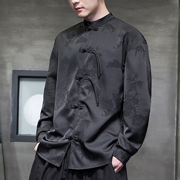 Giacca a maniche lunghe da uomo in stile tang con bottoni a rana e motivo Buddha Stones - image 16