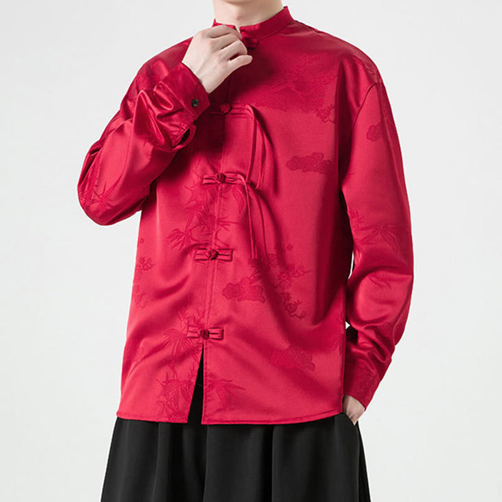 Giacca a maniche lunghe da uomo in stile tang con bottoni a rana e motivo Buddha Stones - image 5