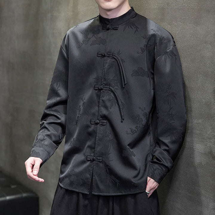 Giacca a maniche lunghe da uomo in stile tang con bottoni a rana e motivo Buddha Stones - image 19