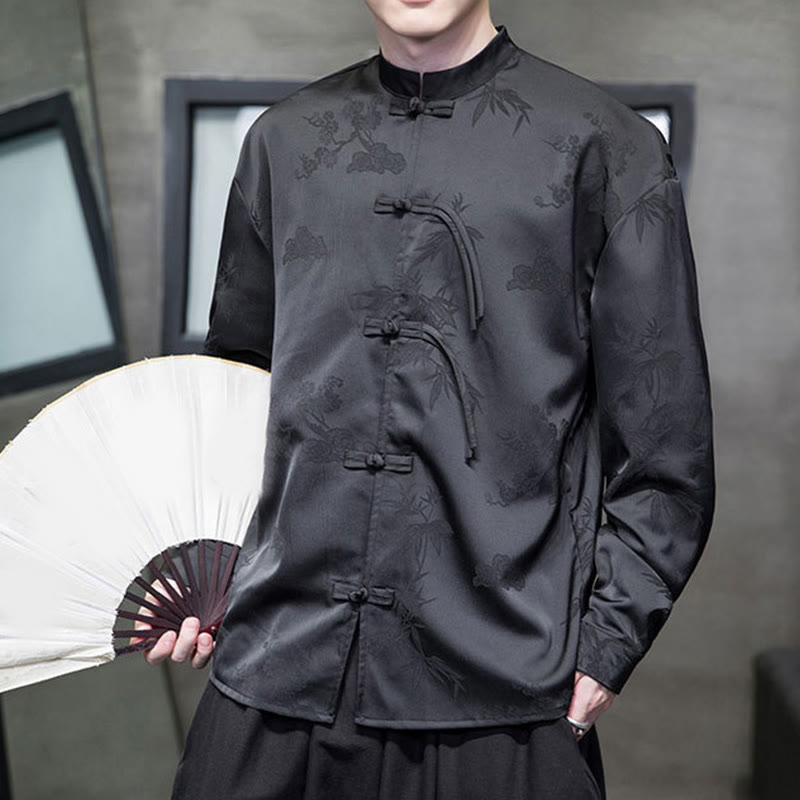 Giacca a maniche lunghe da uomo in stile tang con bottoni a rana e motivo Buddha Stones - image 18