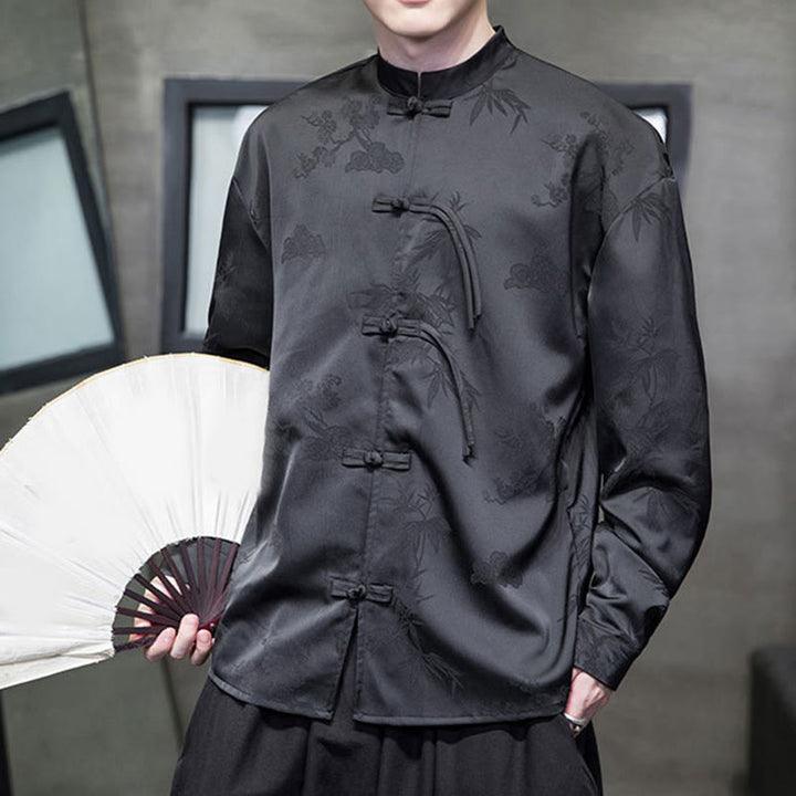 Giacca a maniche lunghe da uomo in stile tang con bottoni a rana e motivo Buddha Stones - image 18