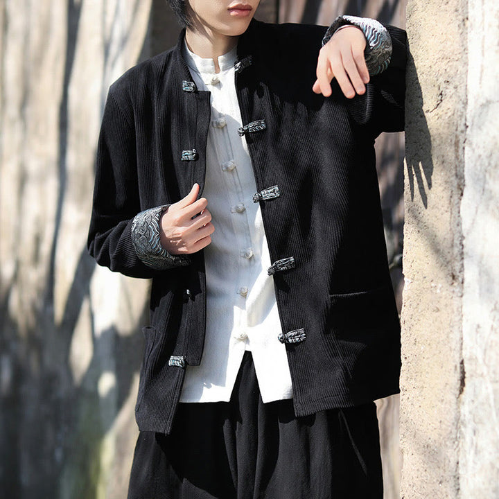 Giacca da uomo in velluto a coste di cotone con maniche lunghe, bottoni a rana e tasche , Buddha Stones Spring Jacquard - image 17