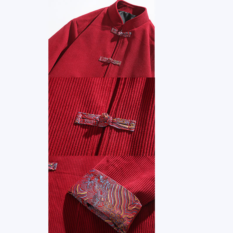 Giacca da uomo in velluto a coste di cotone con maniche lunghe, bottoni a rana e tasche , Buddha Stones Spring Jacquard - image 9