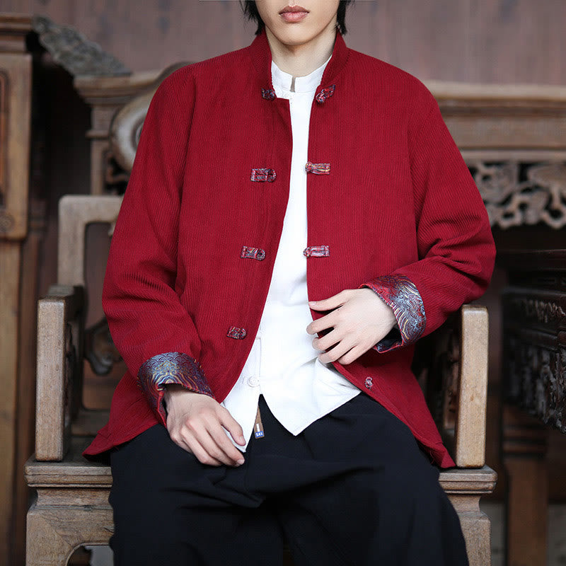 Giacca da uomo in velluto a coste di cotone con maniche lunghe, bottoni a rana e tasche , Buddha Stones Spring Jacquard - image 8