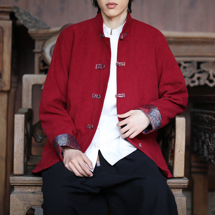 Giacca da uomo in velluto a coste di cotone con maniche lunghe, bottoni a rana e tasche , Buddha Stones Spring Jacquard - image 8