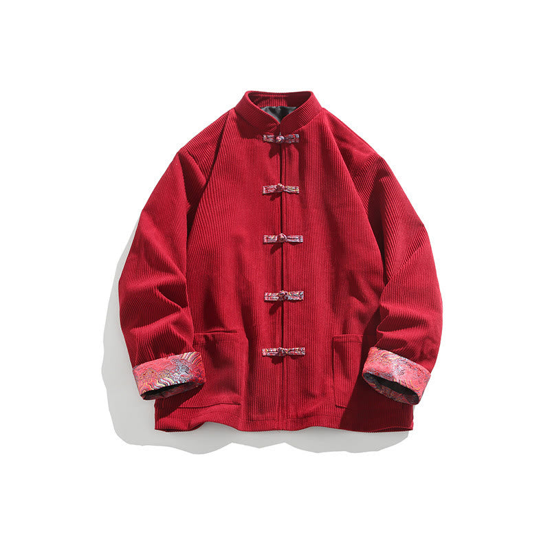 Giacca da uomo in velluto a coste di cotone con maniche lunghe, bottoni a rana e tasche , Buddha Stones Spring Jacquard - image 1