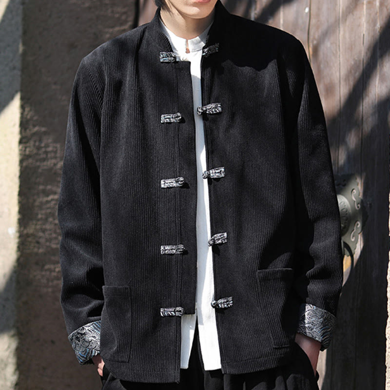 Giacca da uomo in velluto a coste di cotone con maniche lunghe, bottoni a rana e tasche , Buddha Stones Spring Jacquard - image 16