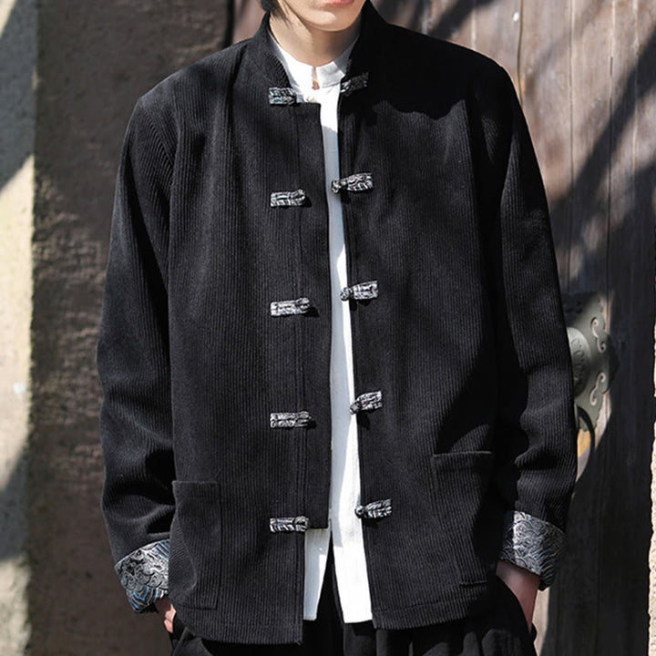 Giacca da uomo in velluto a coste di cotone con maniche lunghe, bottoni a rana e tasche , Buddha Stones Spring Jacquard - image 16