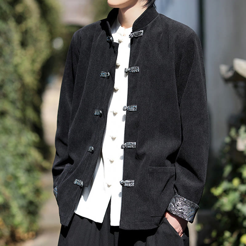 Giacca da uomo in velluto a coste di cotone con maniche lunghe, bottoni a rana e tasche , Buddha Stones Spring Jacquard - image 13