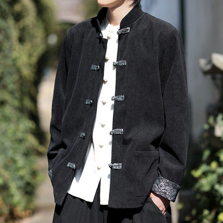 Giacca da uomo in velluto a coste di cotone con maniche lunghe, bottoni a rana e tasche , Buddha Stones Spring Jacquard - image 13